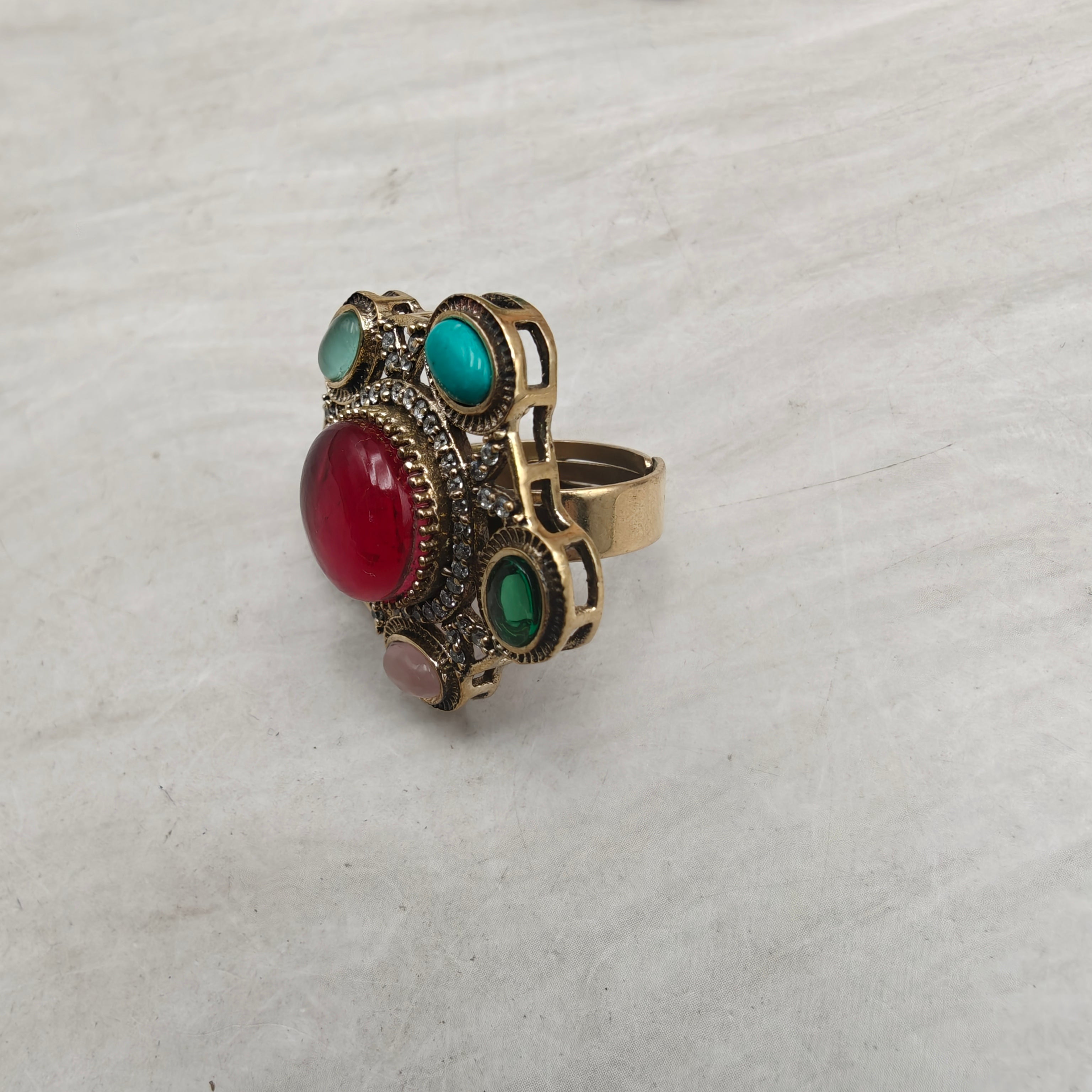 Nazni Inspired Multi Stone Adjustable Ring- Dark Pink Multi