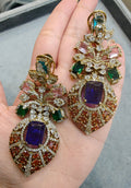Amayra Sabya Inspired Statement Earrings- Purple Coral Multi