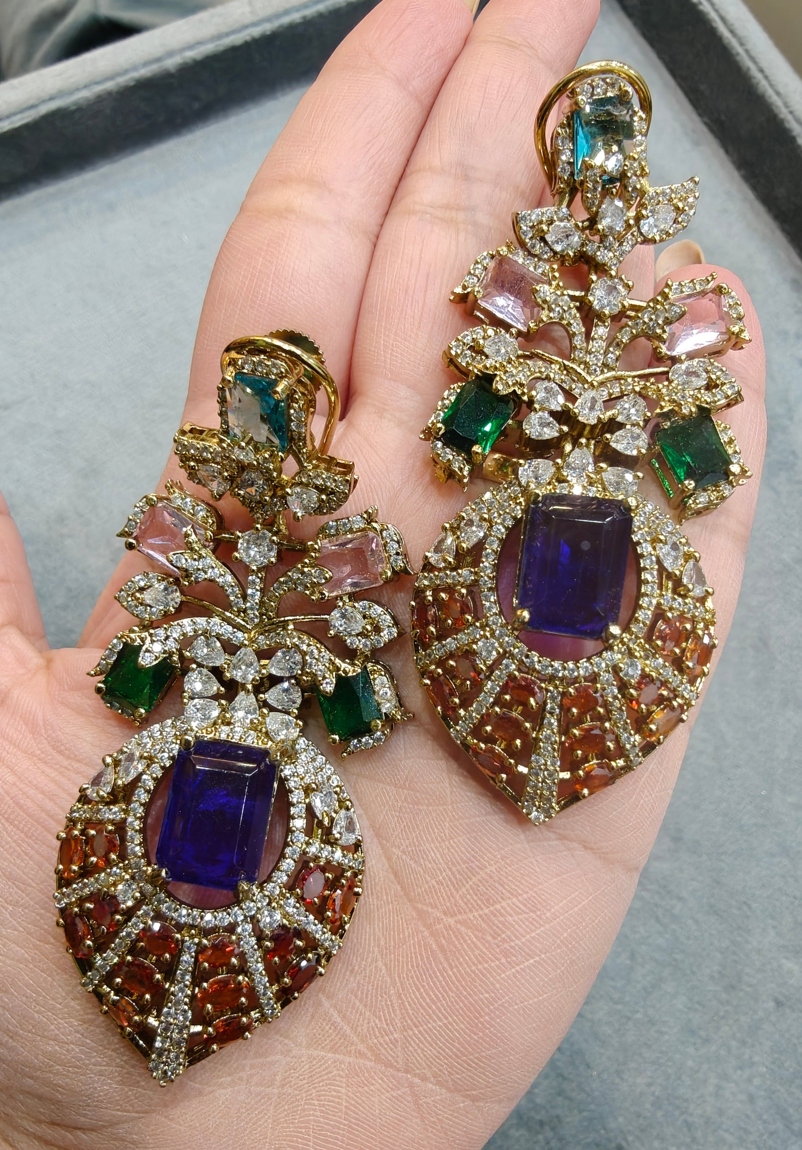 Amayra Sabya Inspired Statement Earrings- Purple Coral Multi