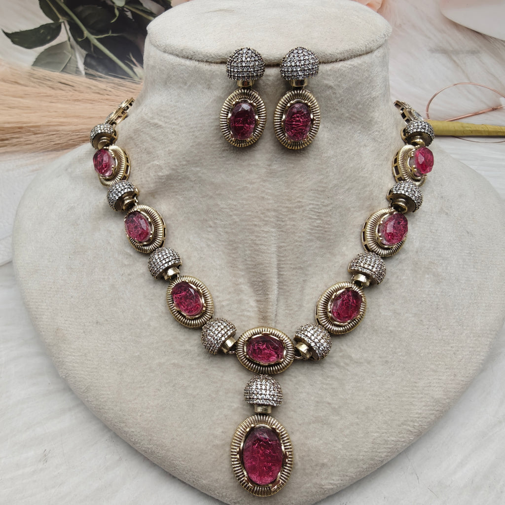 Shailaja Quartz Doublet Necklace Set- Strawberry Ruby