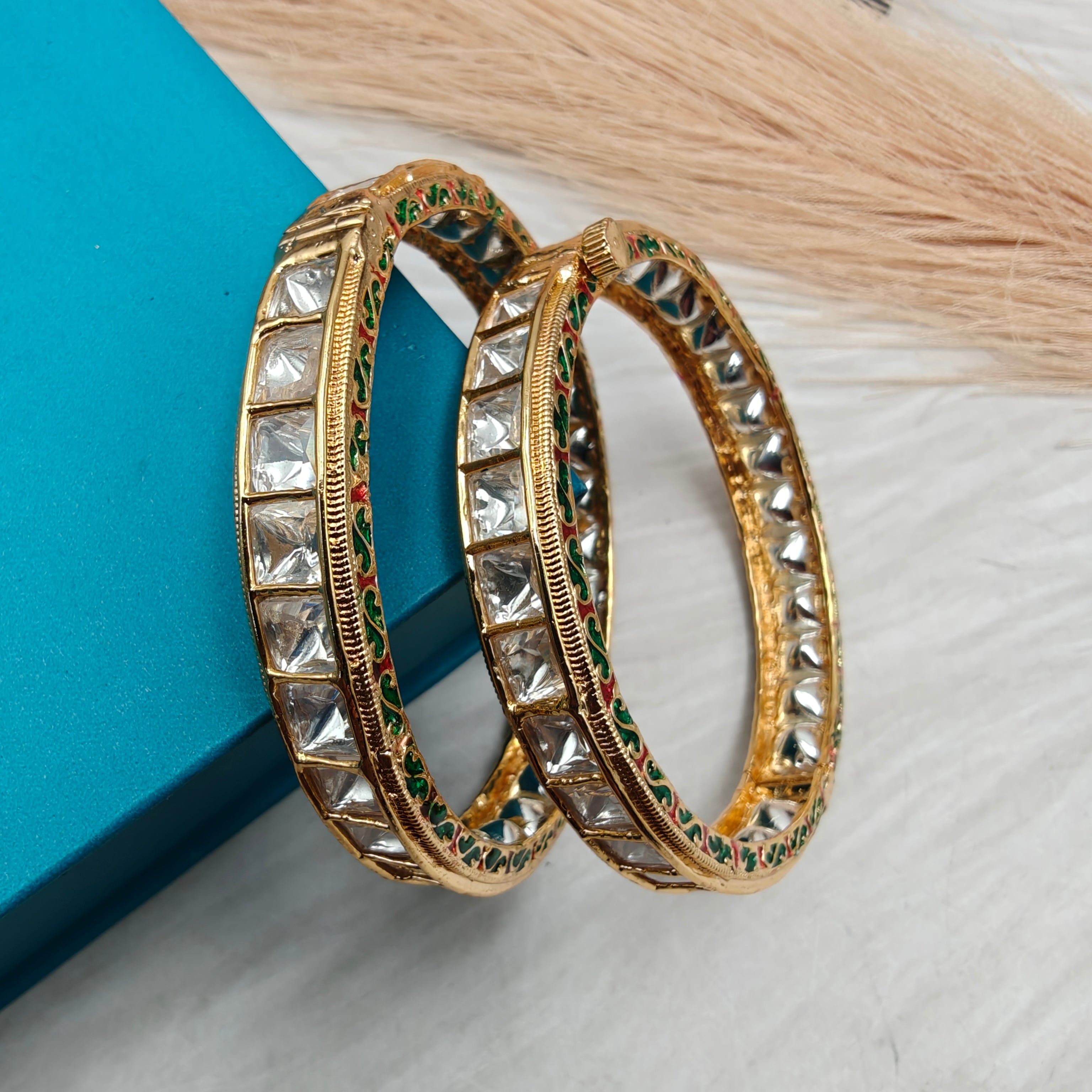 Kurmani Foil Polki Kundan  Bangles (Pair)