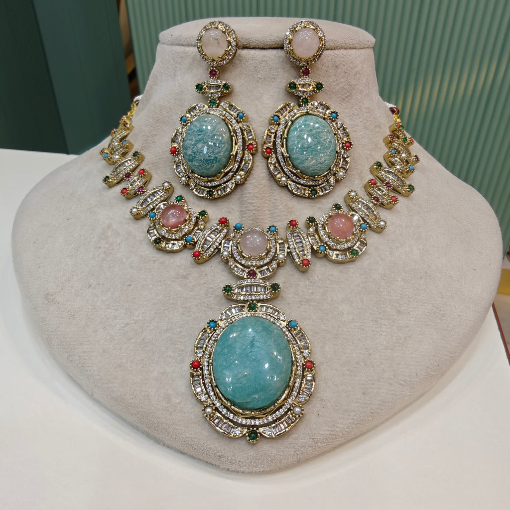 Francia Gemstone Sabyasachi Inspired Necklace Set- Blue Multi