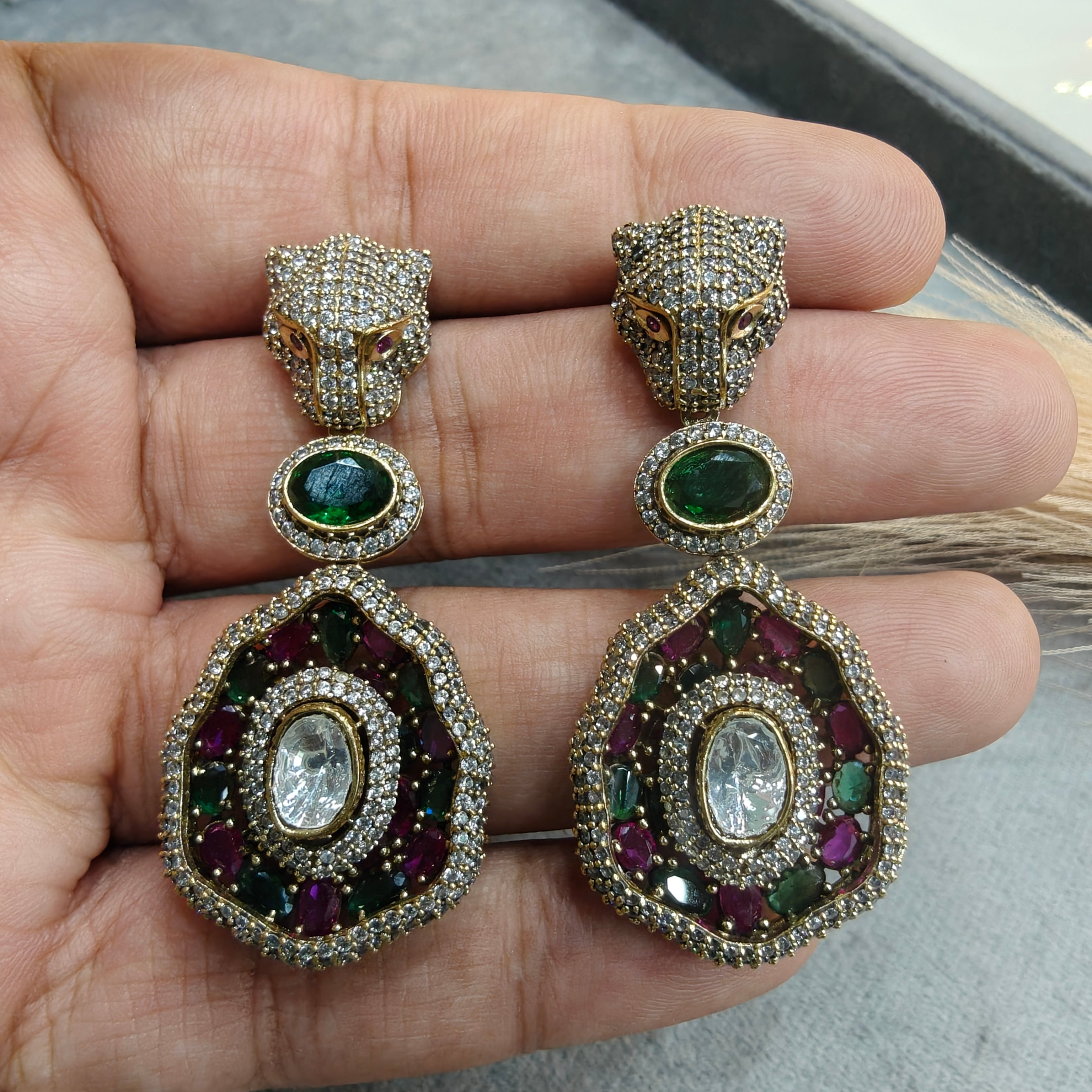 Panther Earrings- Green Ruby