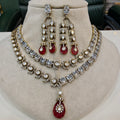 Mehrusa Polki AD Double Layer Necklace Set- White Red