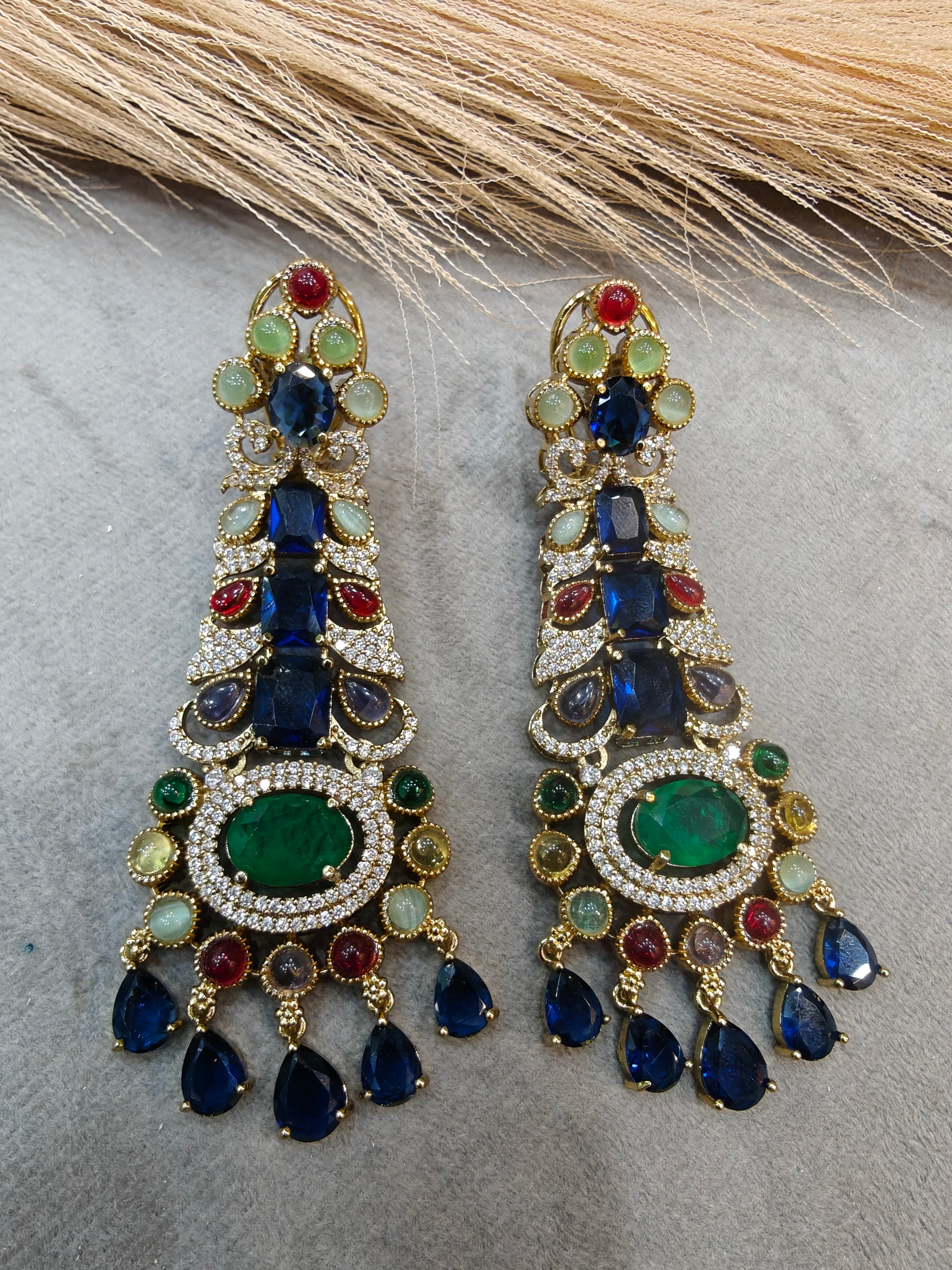 Natalia Sabya inspired Statement Doublet Earrings- Blue