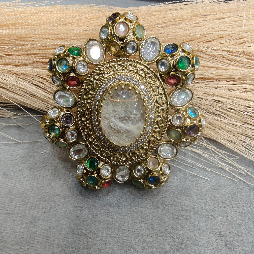 Sabyasachi Inspired Big Size Cocktail Adjustable Ring- White