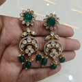 Damini Uncut Moissanite LB shade Chandbali Earrings- Emerald Green