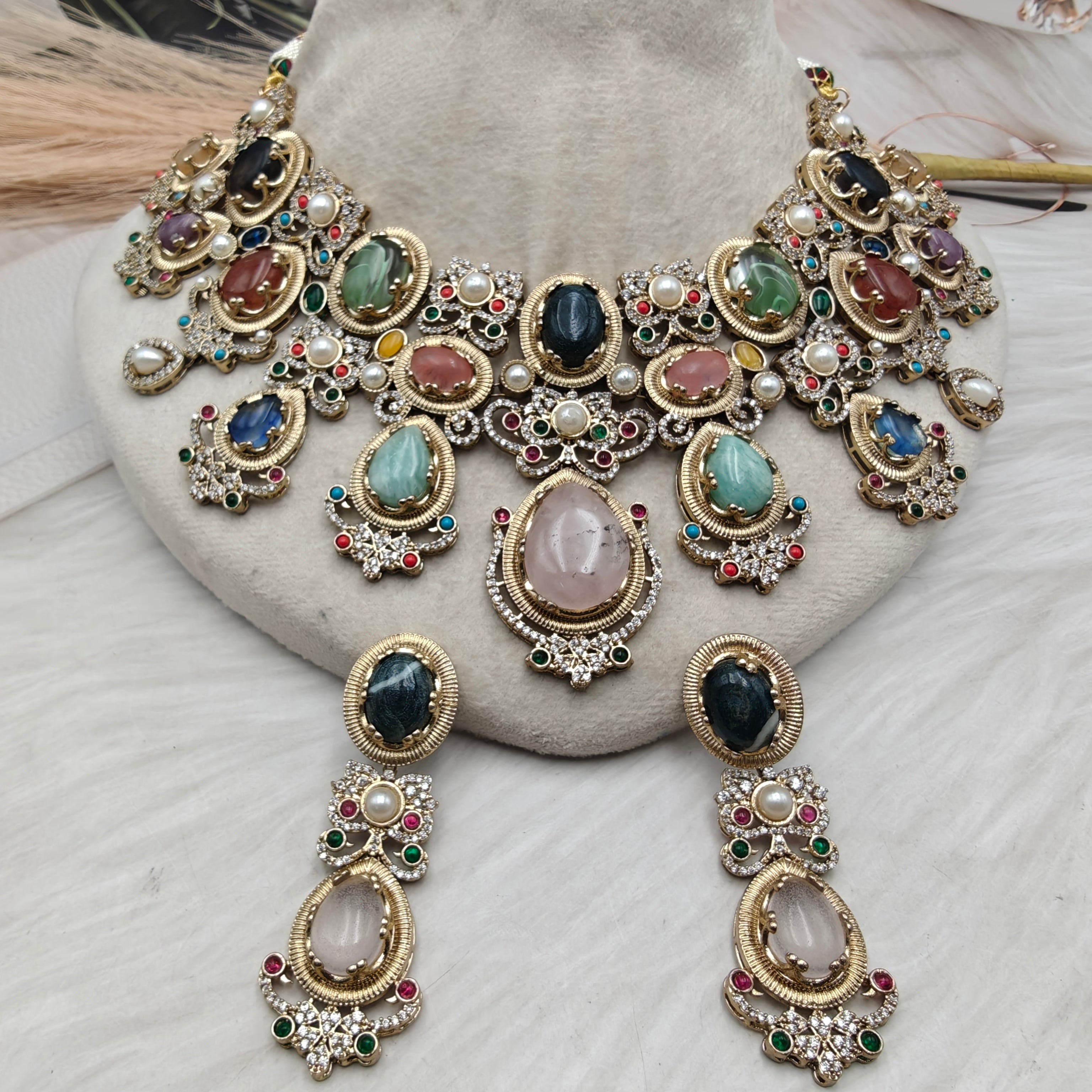 Kayamat Sabyasachi Inspired Gemstones Statement Necklace Set