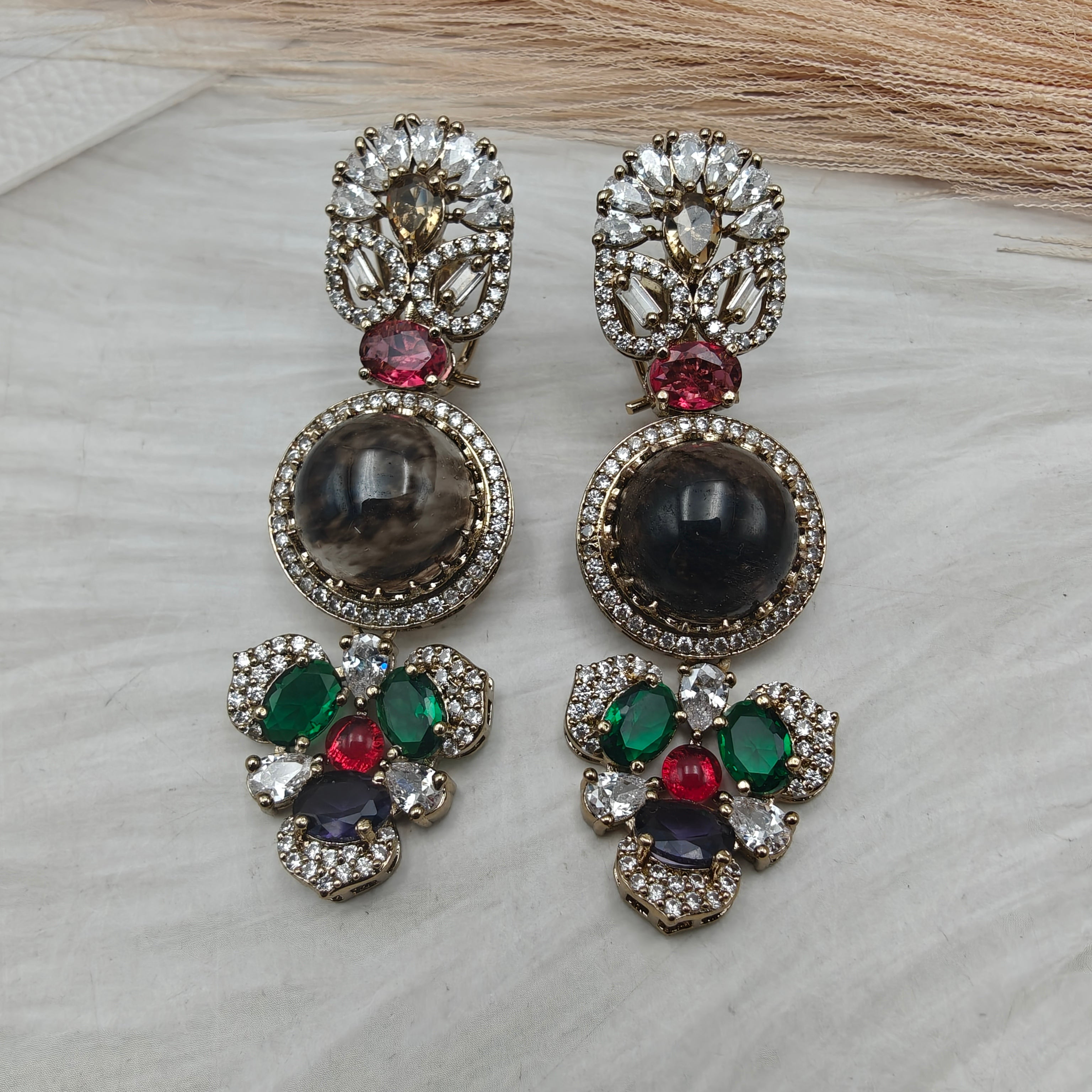 Caro Sabyasachi Inspired Gemstone Earrings-Brown Multi