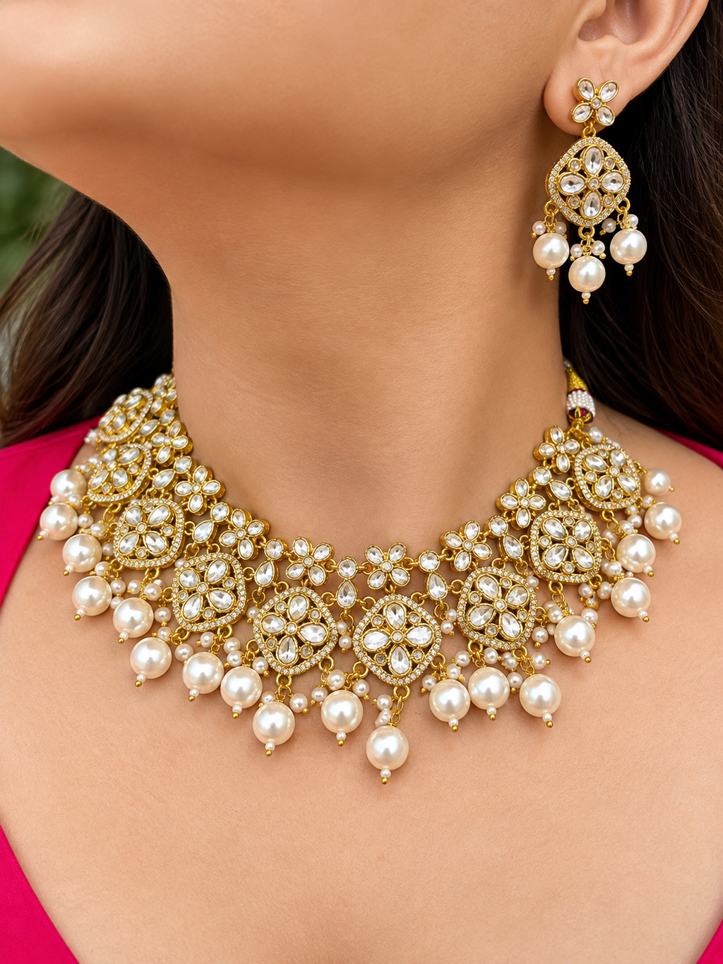 Avida Moissanite Kundan Heritage Necklace Set- White