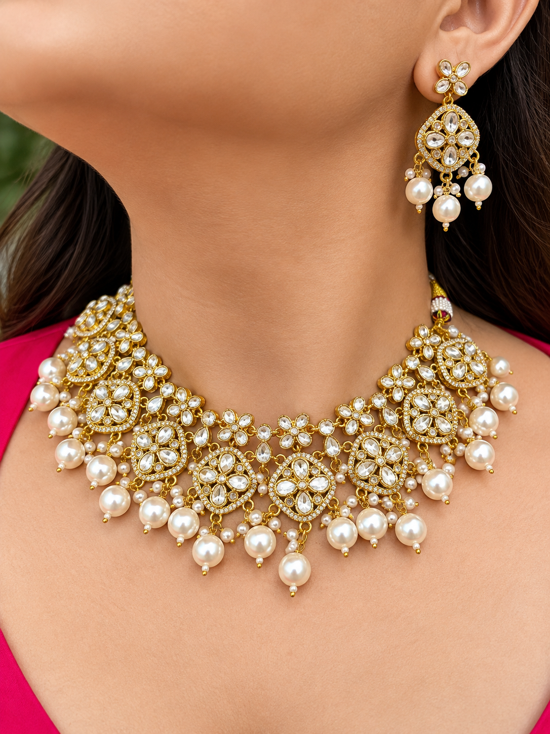 Avida Moissanite Kundan Heritage Necklace Set- White