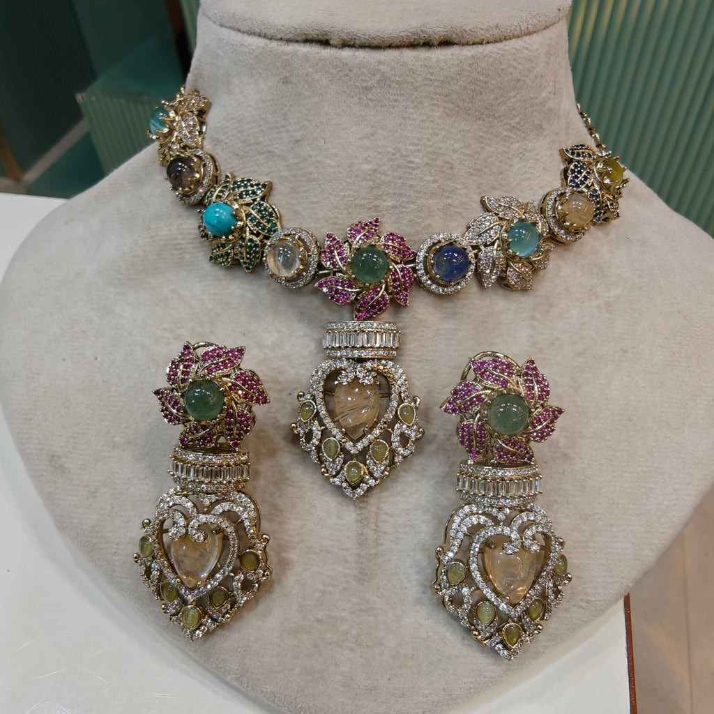 Ruchika Royal Sabya inspired Gemstone Necklace Set- Multi 2