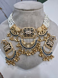 Ayesha Gajja Matte Gold Handcrafted Brass Choker Necklace Set- Blue