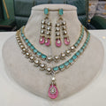 Mehrusa Polki AD Double Layer Necklace Set- Mint Pink