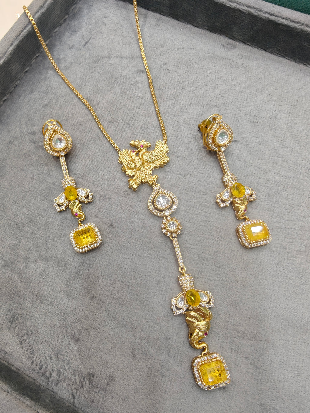 Nature Inspired Doublet Pendant Set- Yellow