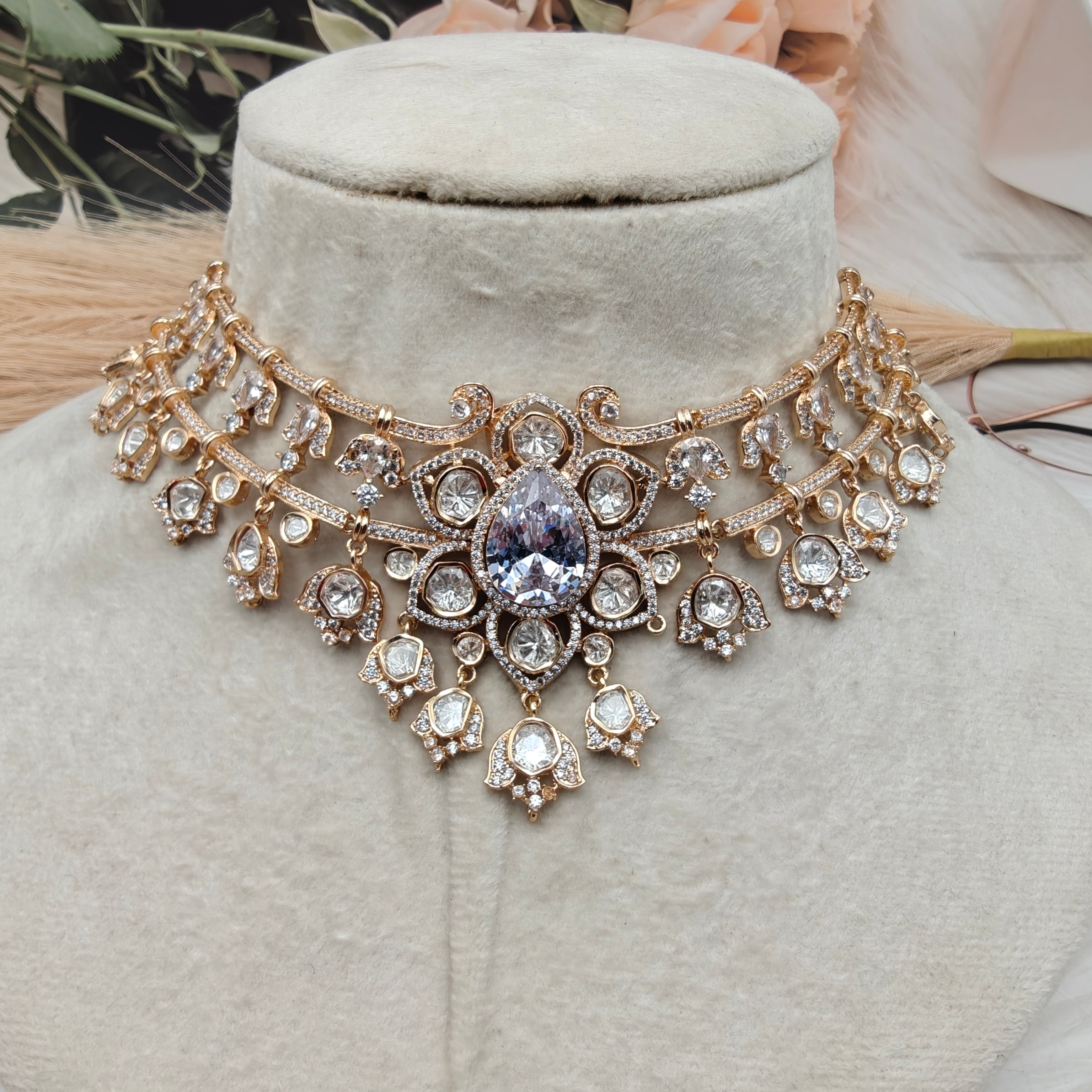 Natalia Moissanite Necklace Set with Mangtikka