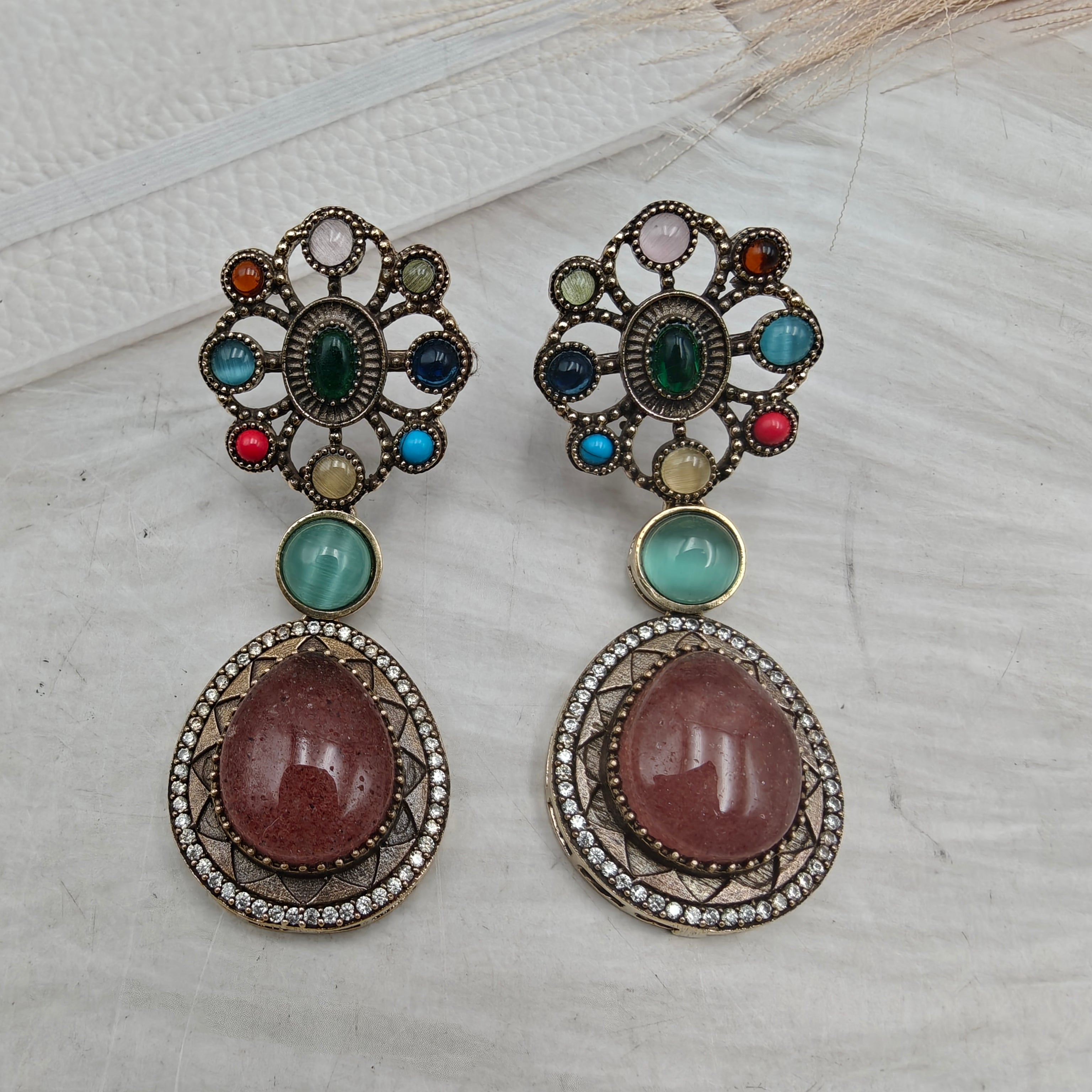 Ruban Gemstone Earrings- Strawberry Mauve Multi