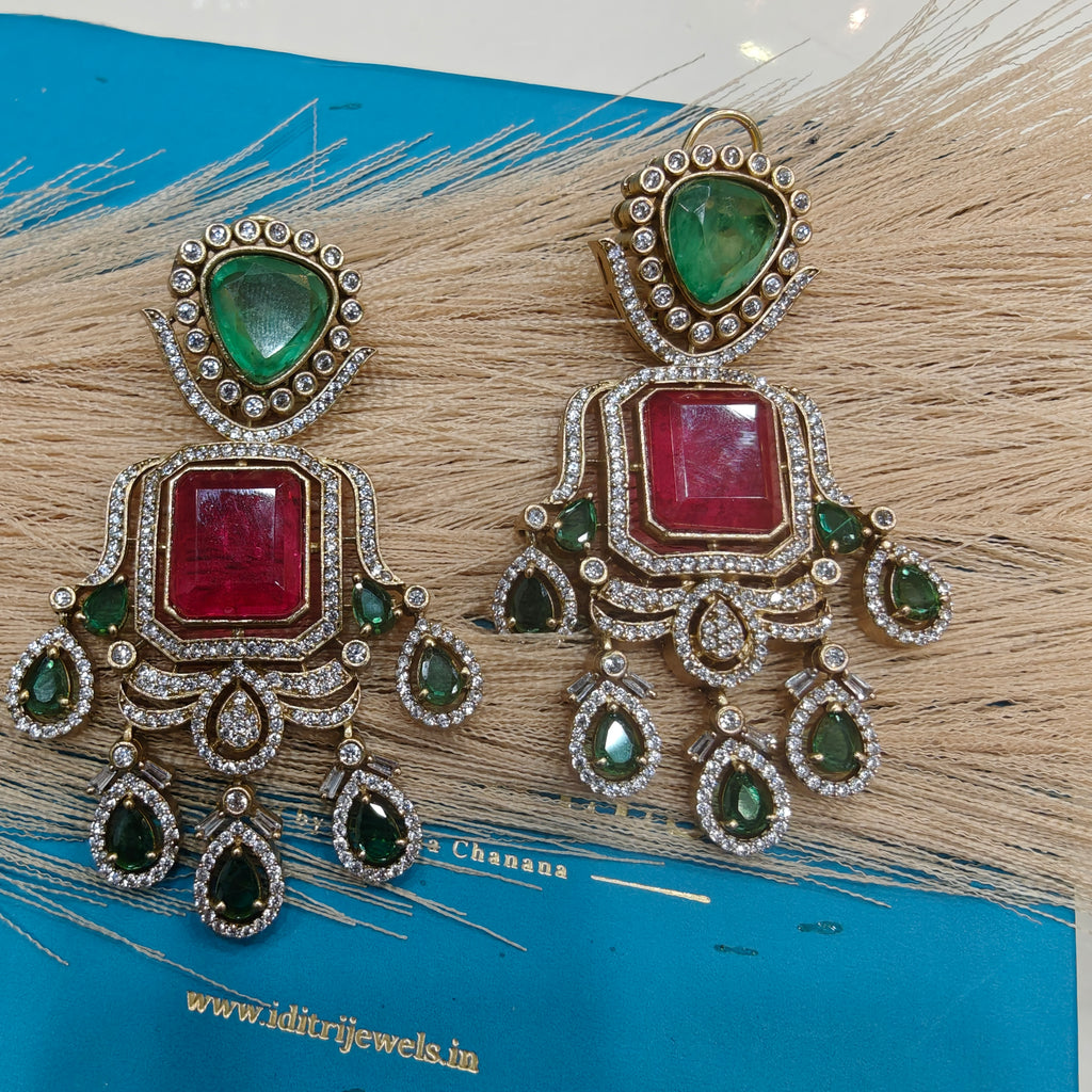 Shagun Russian Doublet Earrings - Red and Green