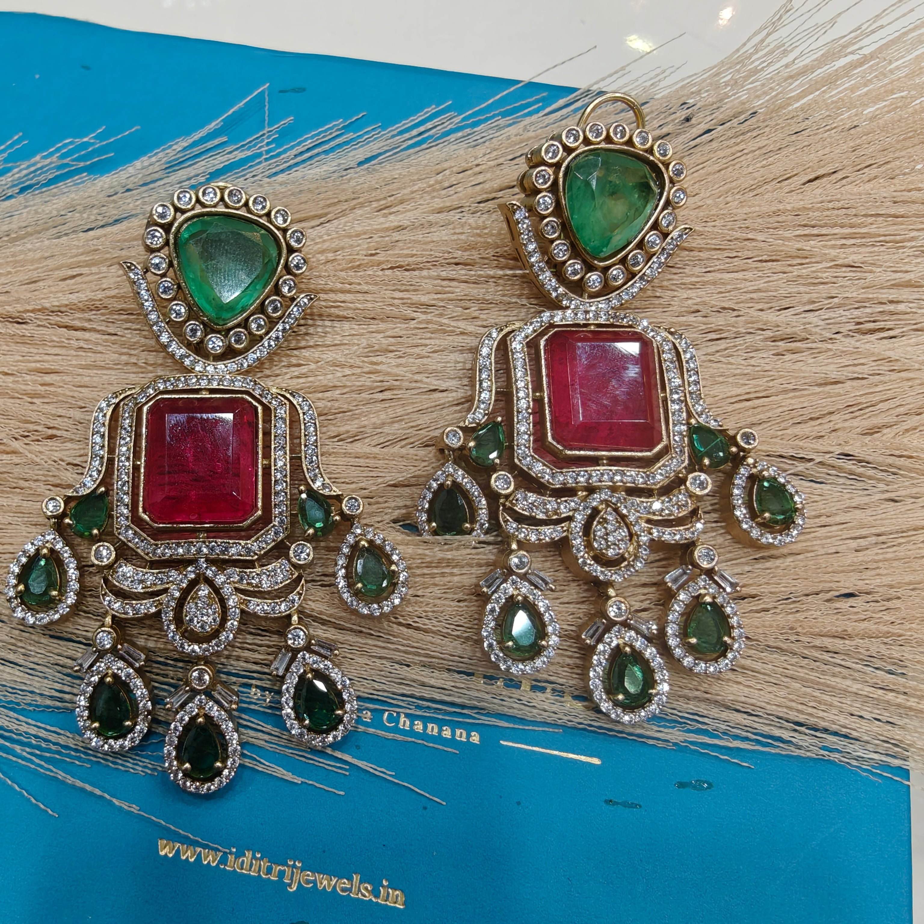 Shagun Russian Doublet Earrings - Red and Green