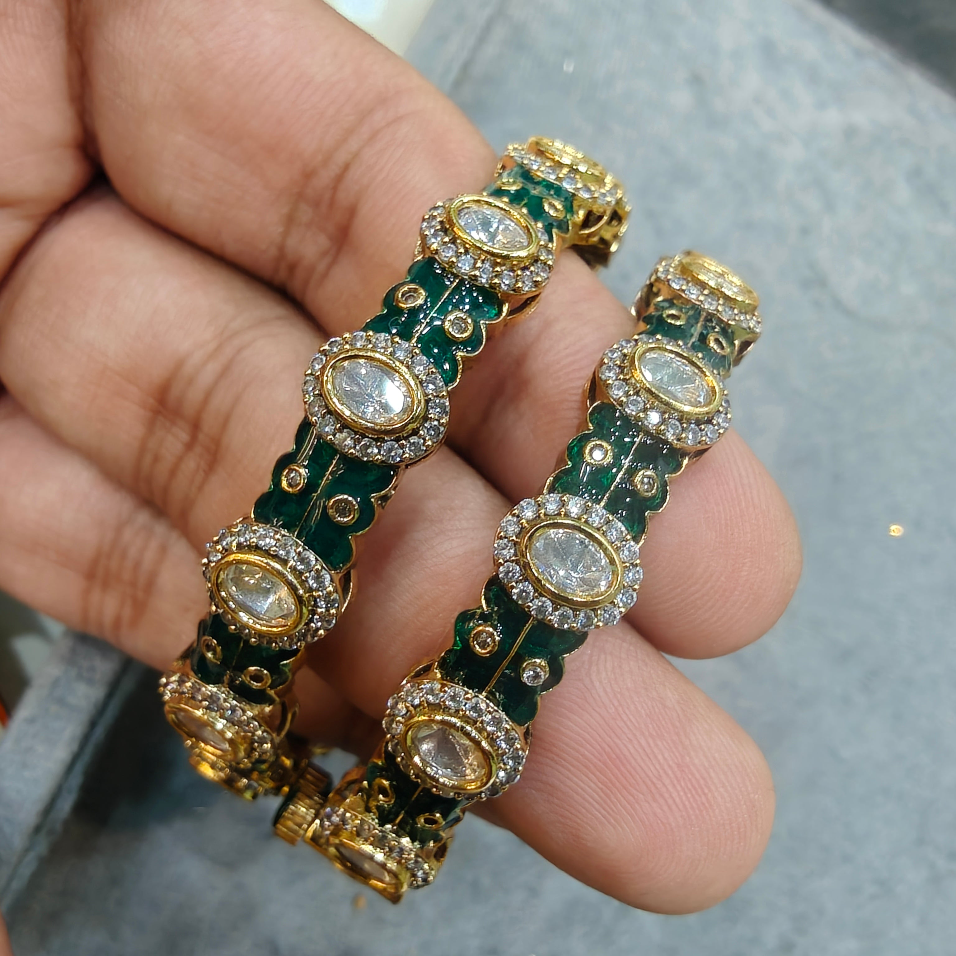 Khushi enamel openable Bangle- Green