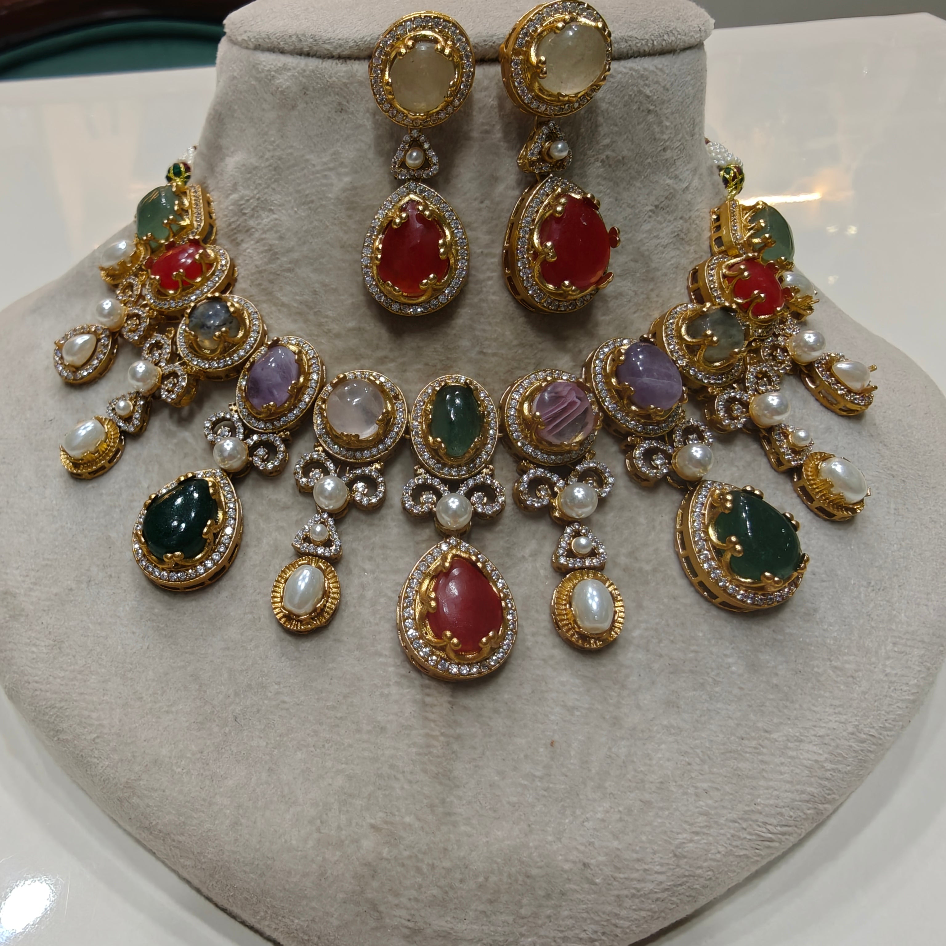 Sabya Inspired Bhuri Necklace Set - Red Multi