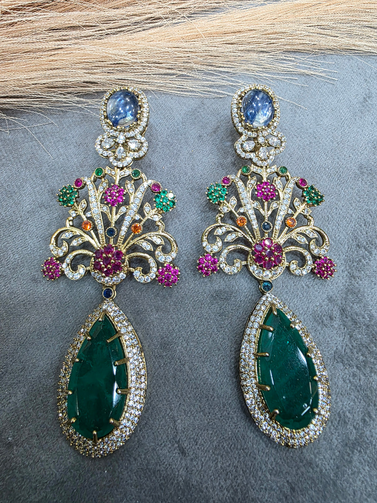 Kavya Sabya Inspired Statement Premium Doublet Earrings - Emerald Ruby Multi