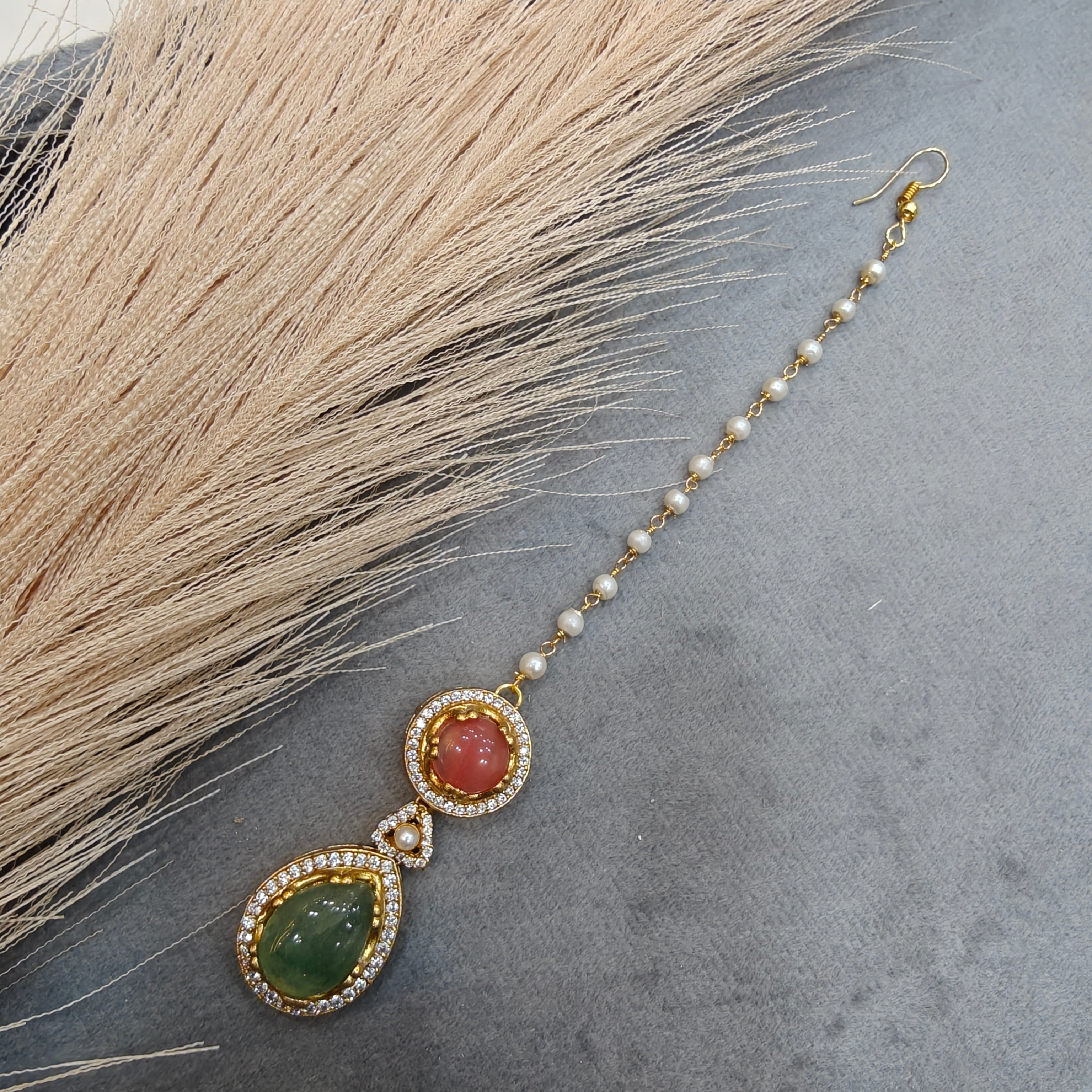 Natural Stone Sabya Mangtikka- Mint Coral