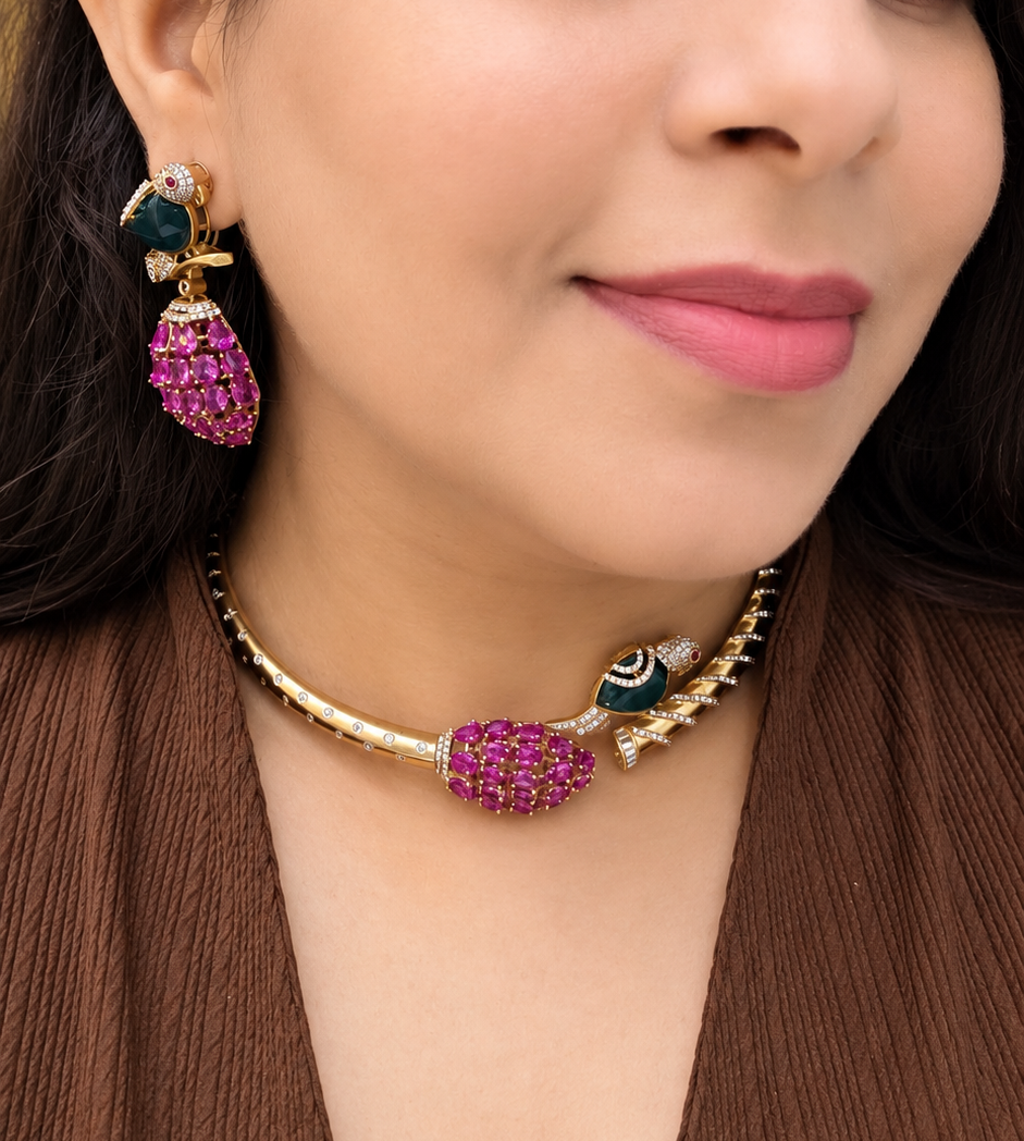 Ayurika - The Royal Parrot Hasli Set- Ruby Green