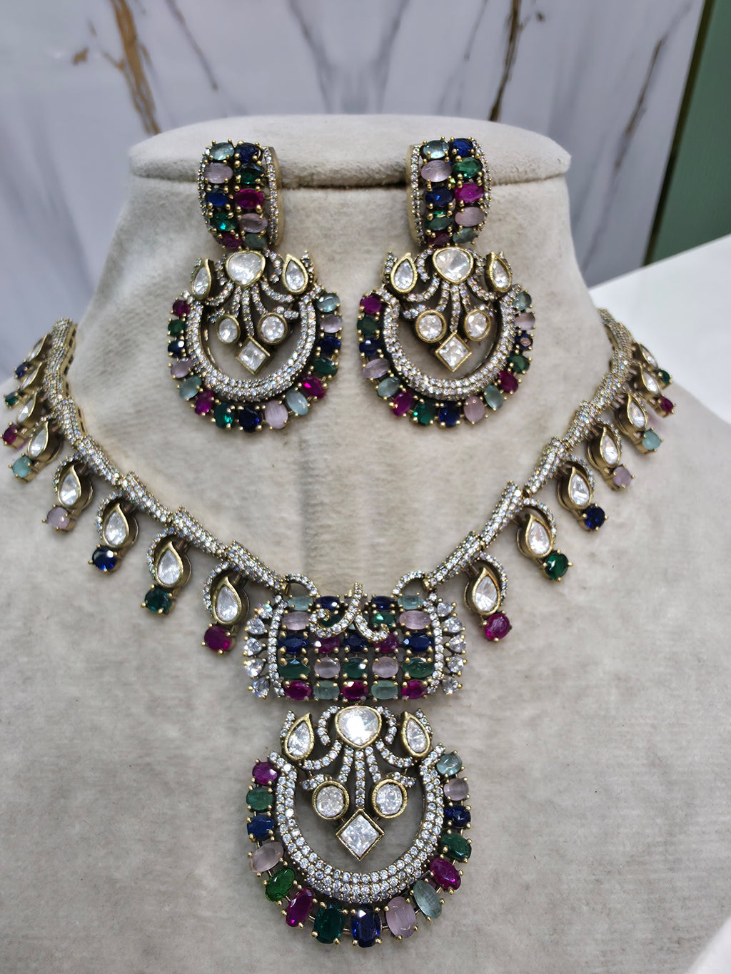 Radhya Polki Necklace Set- Multi
