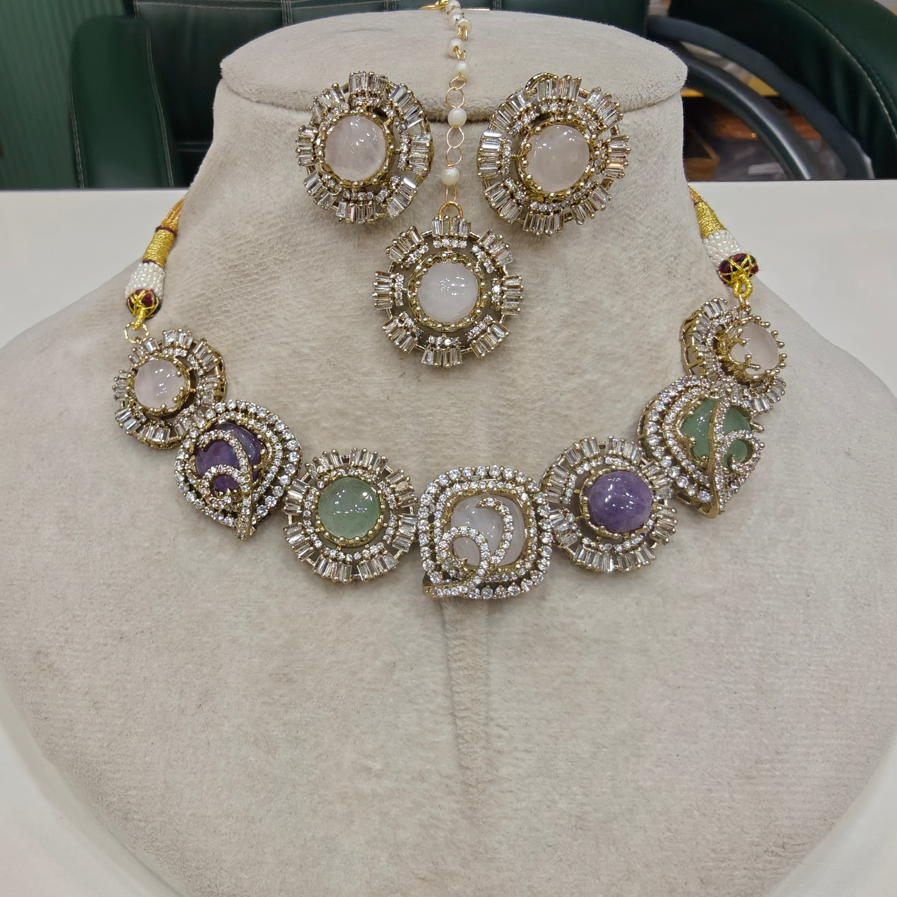 Sakshi Pearl Choker Necklace Set with Mangtikka- Multi
