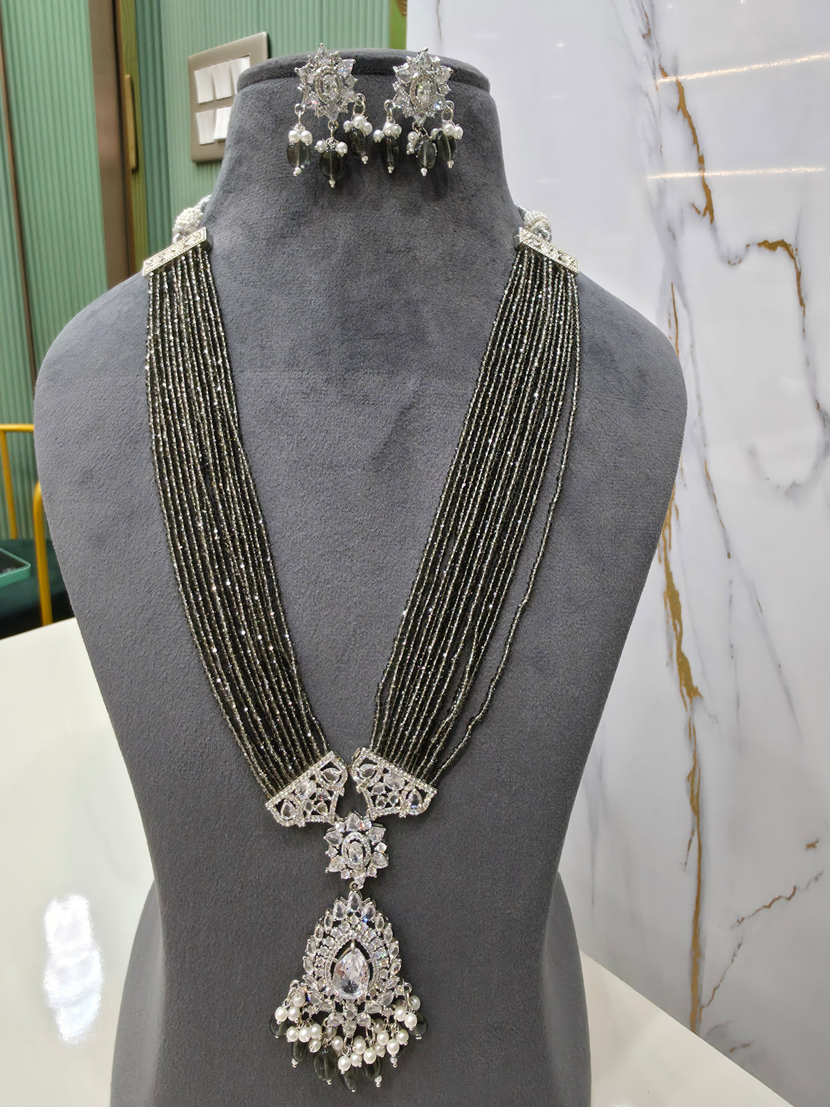 Sonika Hydro Silver Finish long Necklace - Steel Grey