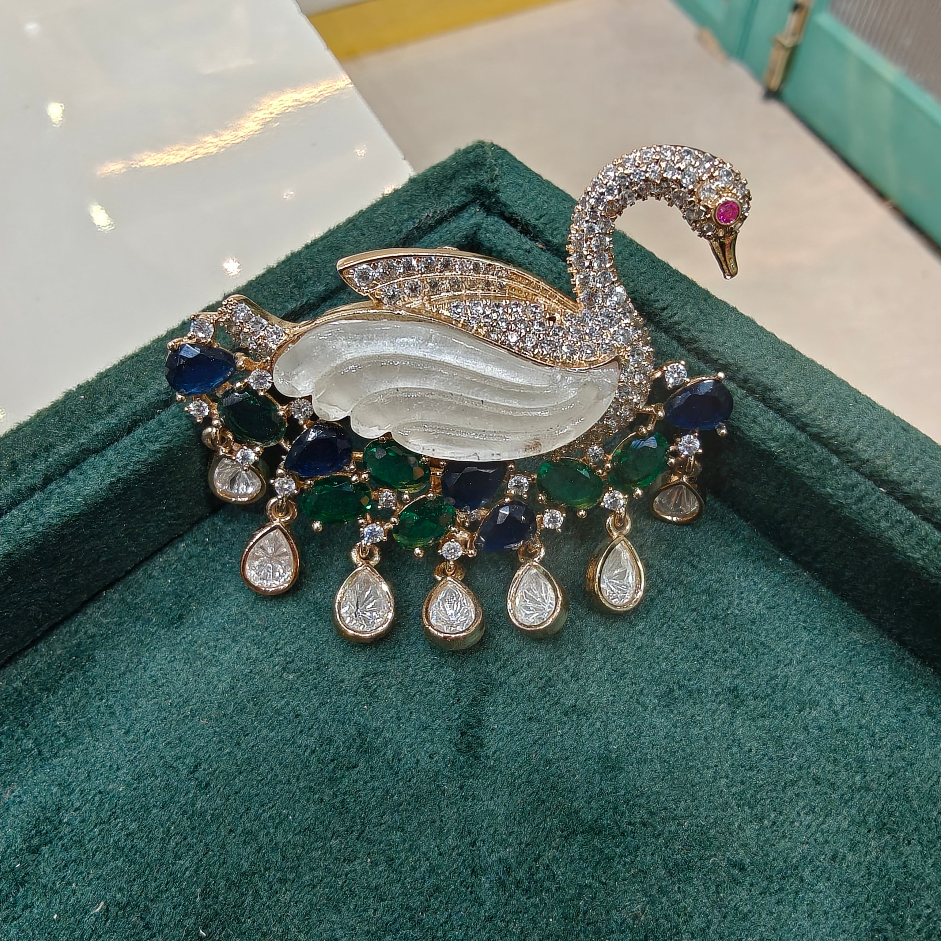 Swan Mother of Pearl Brooch- Green n Blue