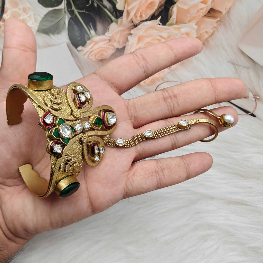 Kesar Amrapali Brass Fusion Handcuff with Hathphool