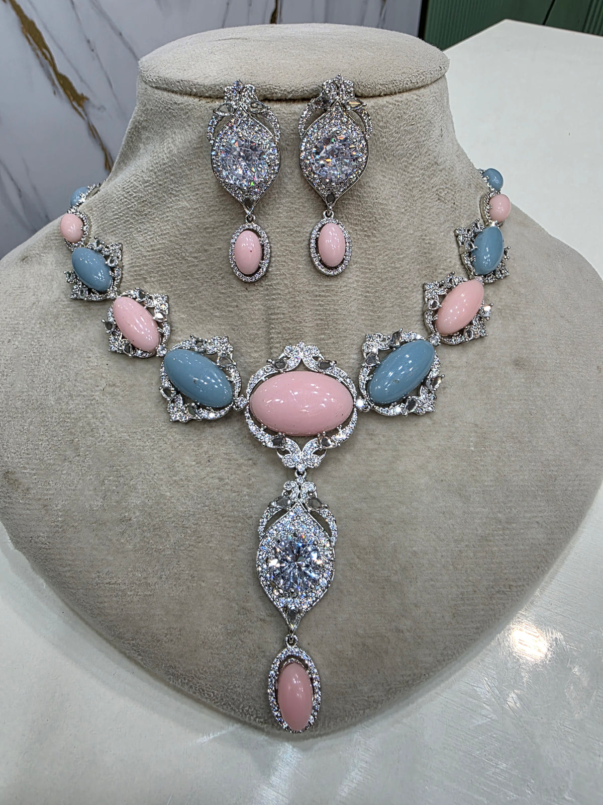Alia Cannes Inspired Necklace Set- Blush Pink & Powder Blue