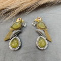 Silver oxidised Bird Earrings- Lemon Yellow