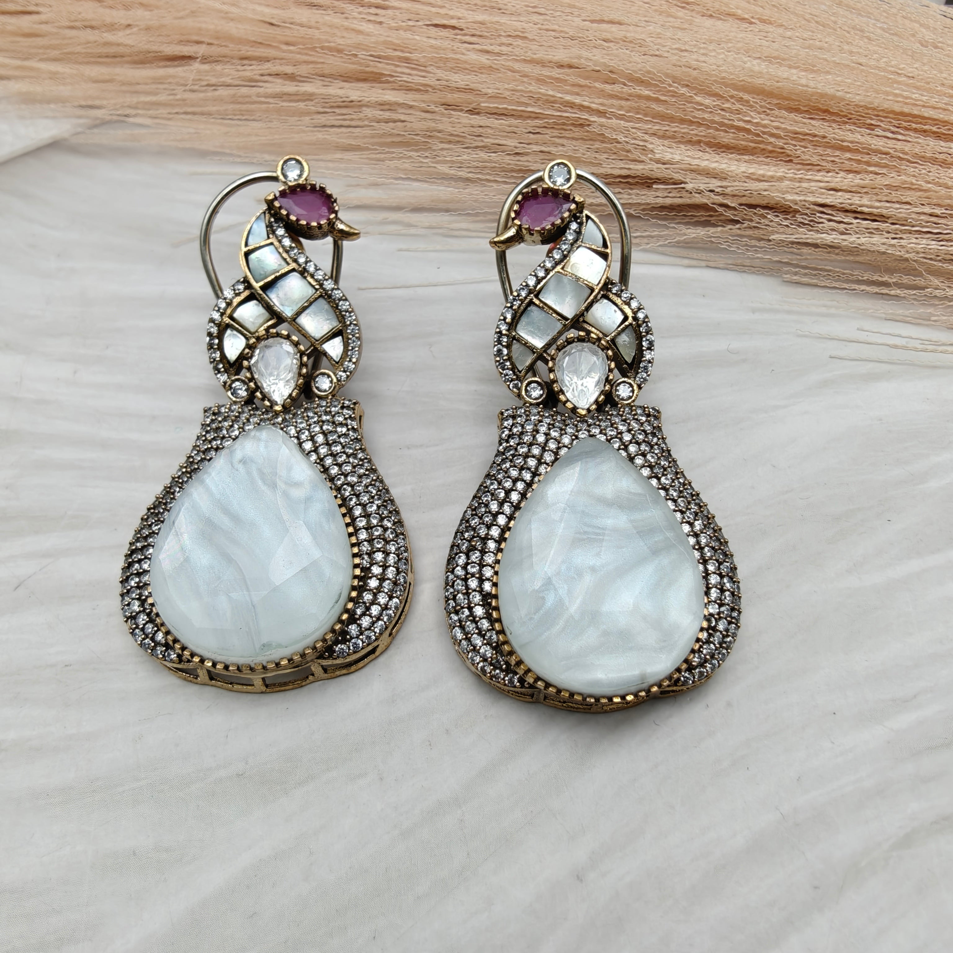 Peacock Doublet Earrings - White
