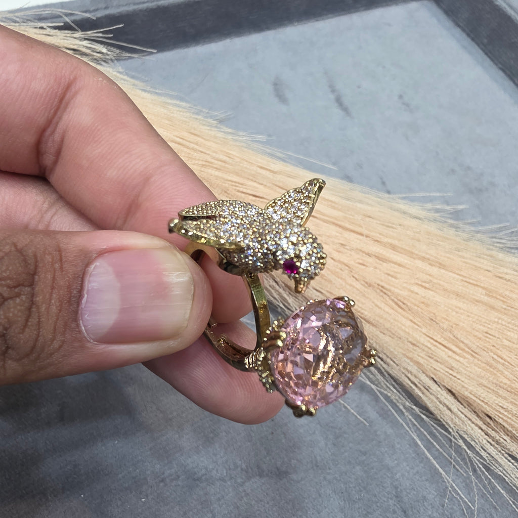 Arohi Bird Adjustable Ring- Pink