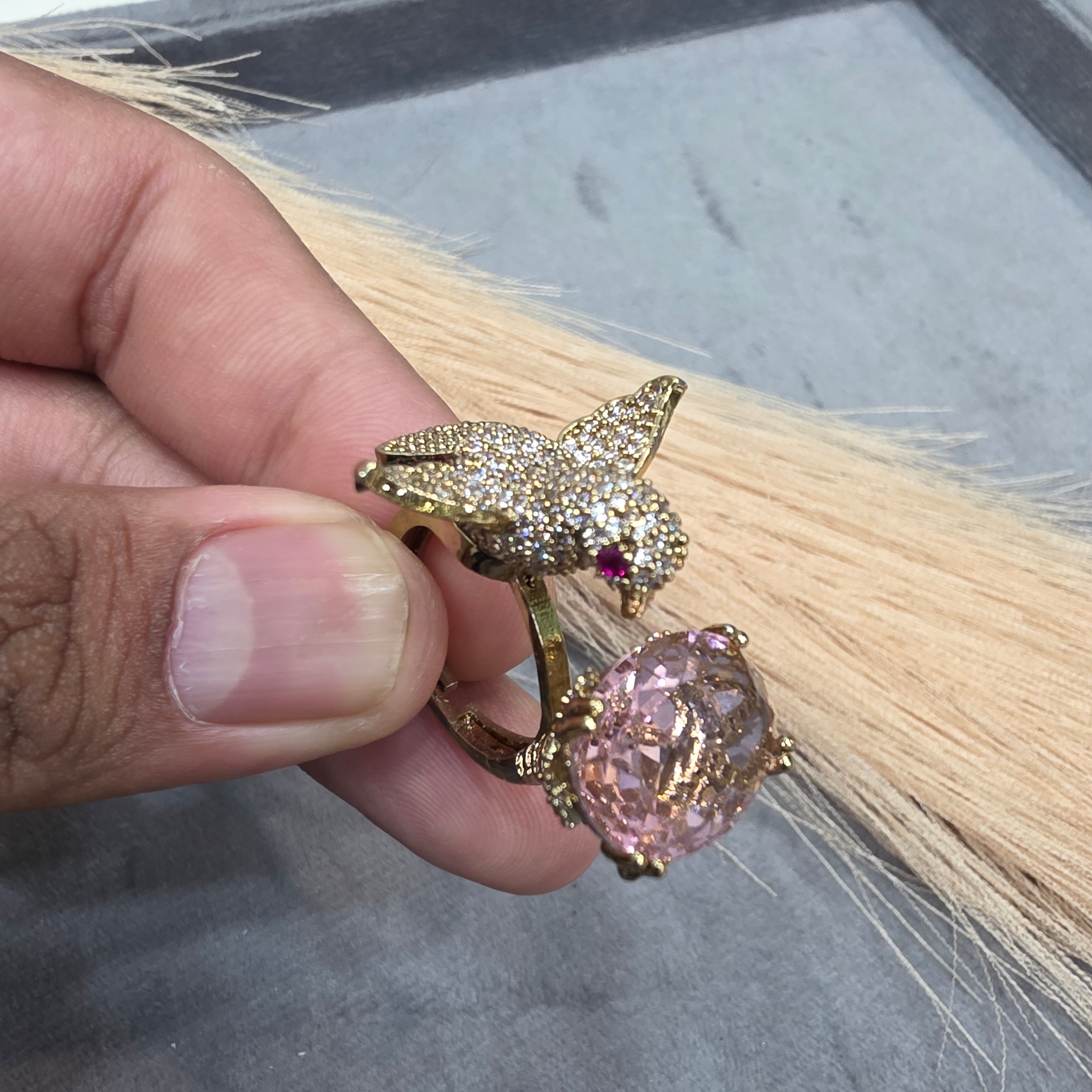 Arohi Bird Adjustable Ring- Pink