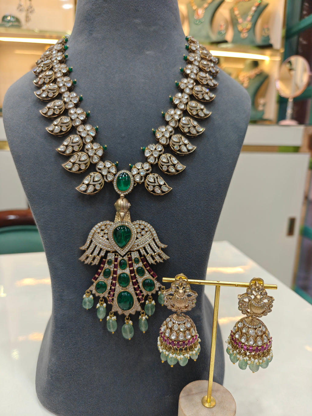 Mayura Emerald Regal Heritage Statement Necklace Set