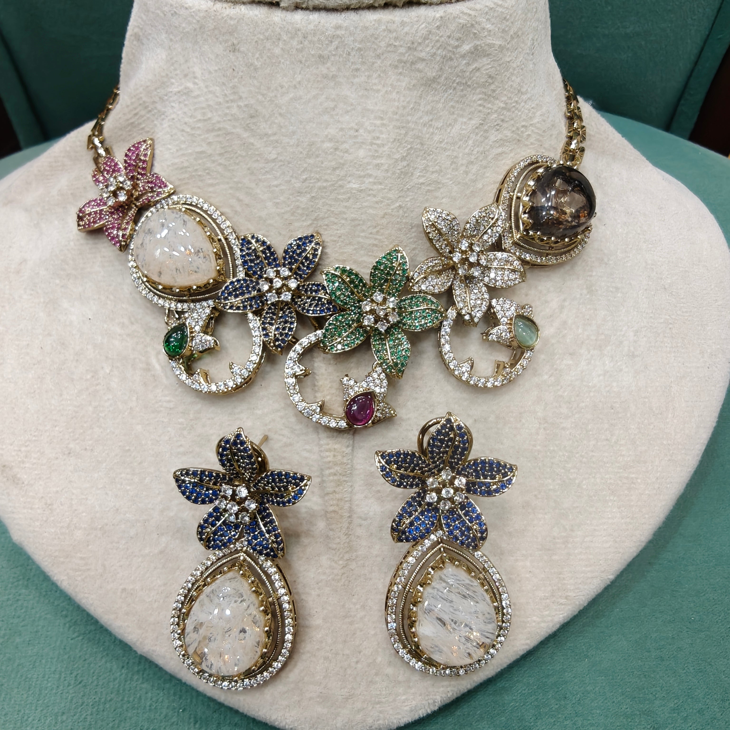 Iraaya Sabyasachi Inspired Statement Gemstone Necklace Set- Multi 2