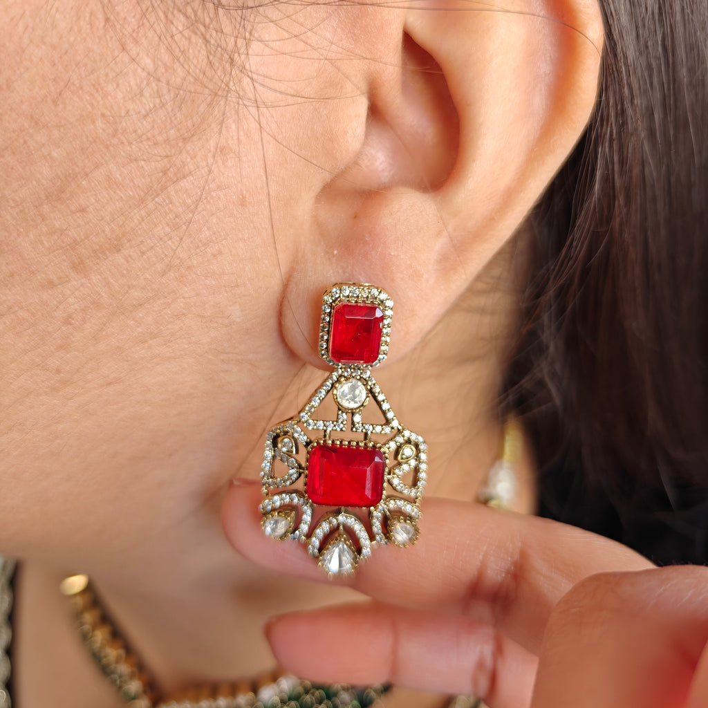 Rati Doublet and Moissanite Polki Choker Set- Green n Rec