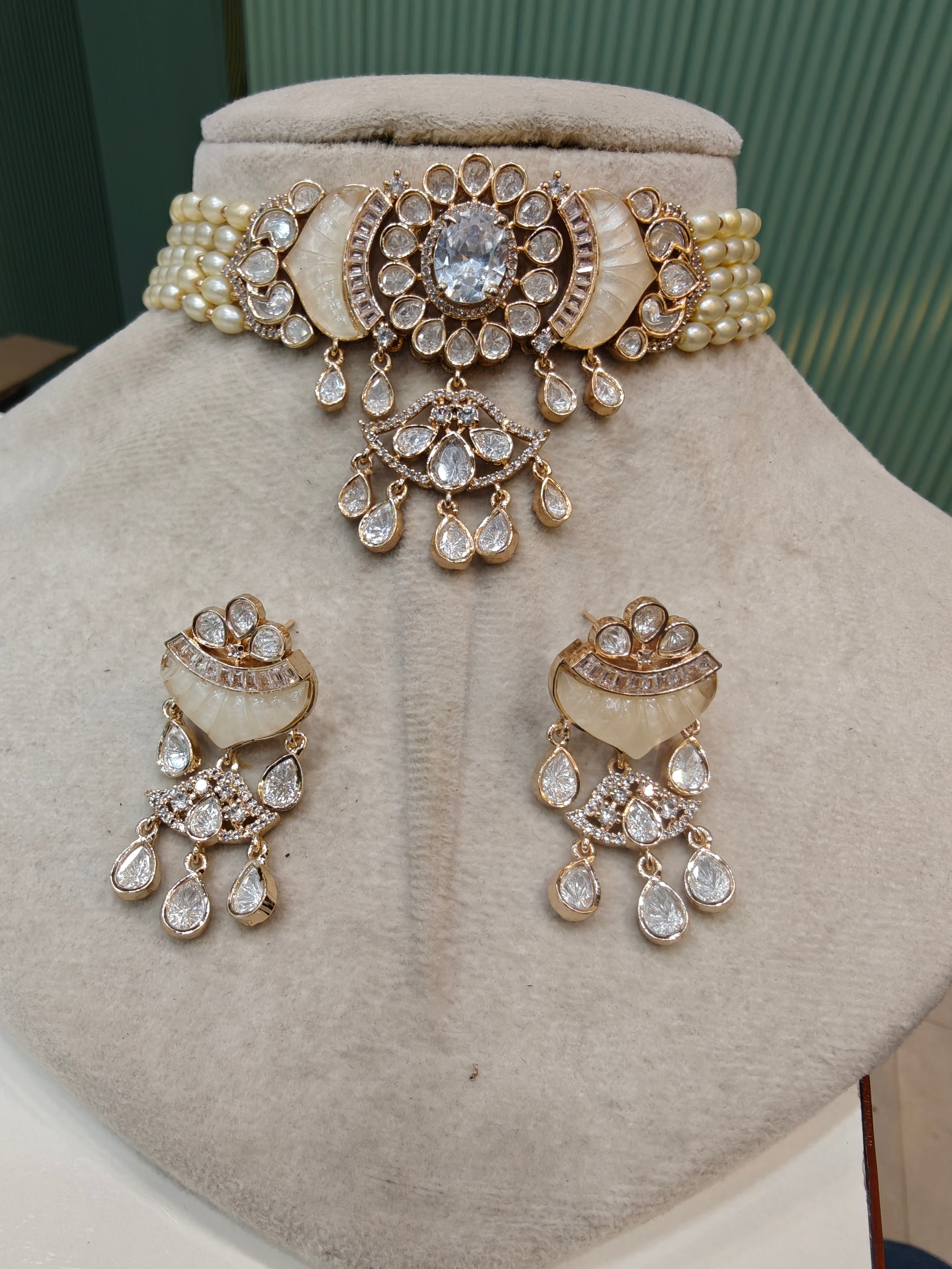 Bhoomi Mother of Pearl Choker Set- White