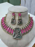 Aaina Doublet Designer Necklace Set- Pink and Mint