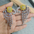 Vantara Peacock Statement Silver Plated Earrings- Yellow Purple