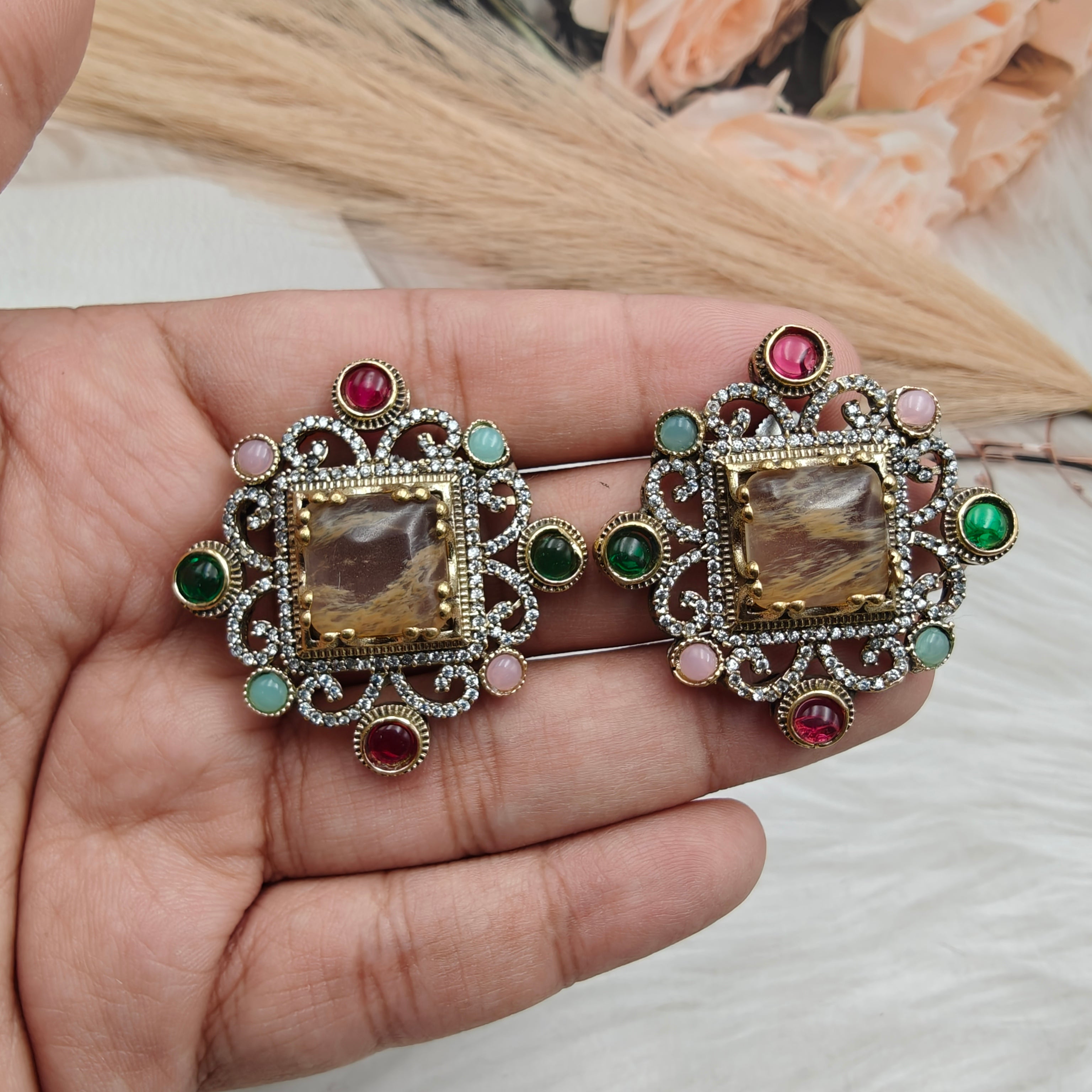 Sabyasachi Inspired Jhanvi Gemstone Studs- Yellow Quartz