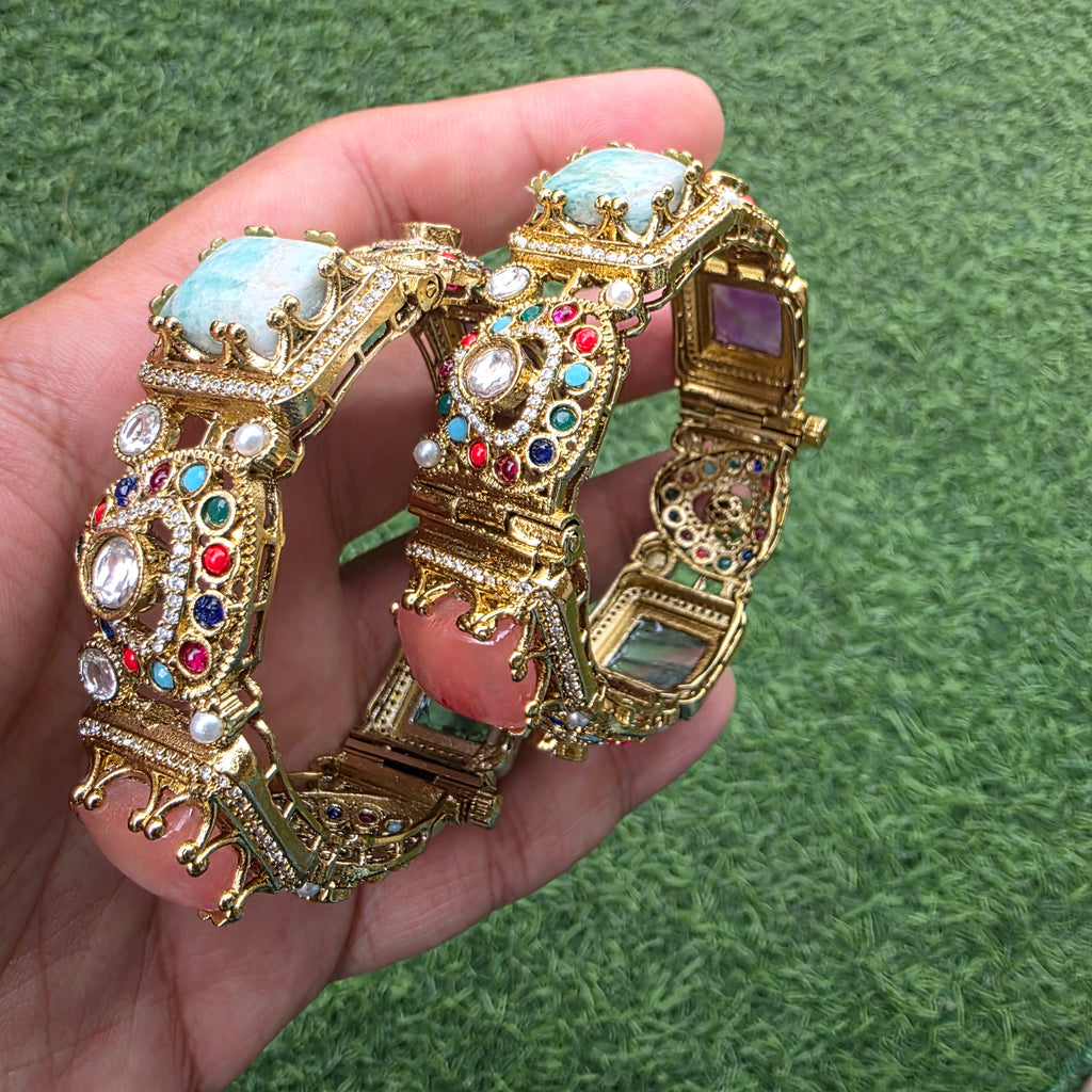 Chavi Sabya Inspired Gemstone Openable Bangles (Pair)