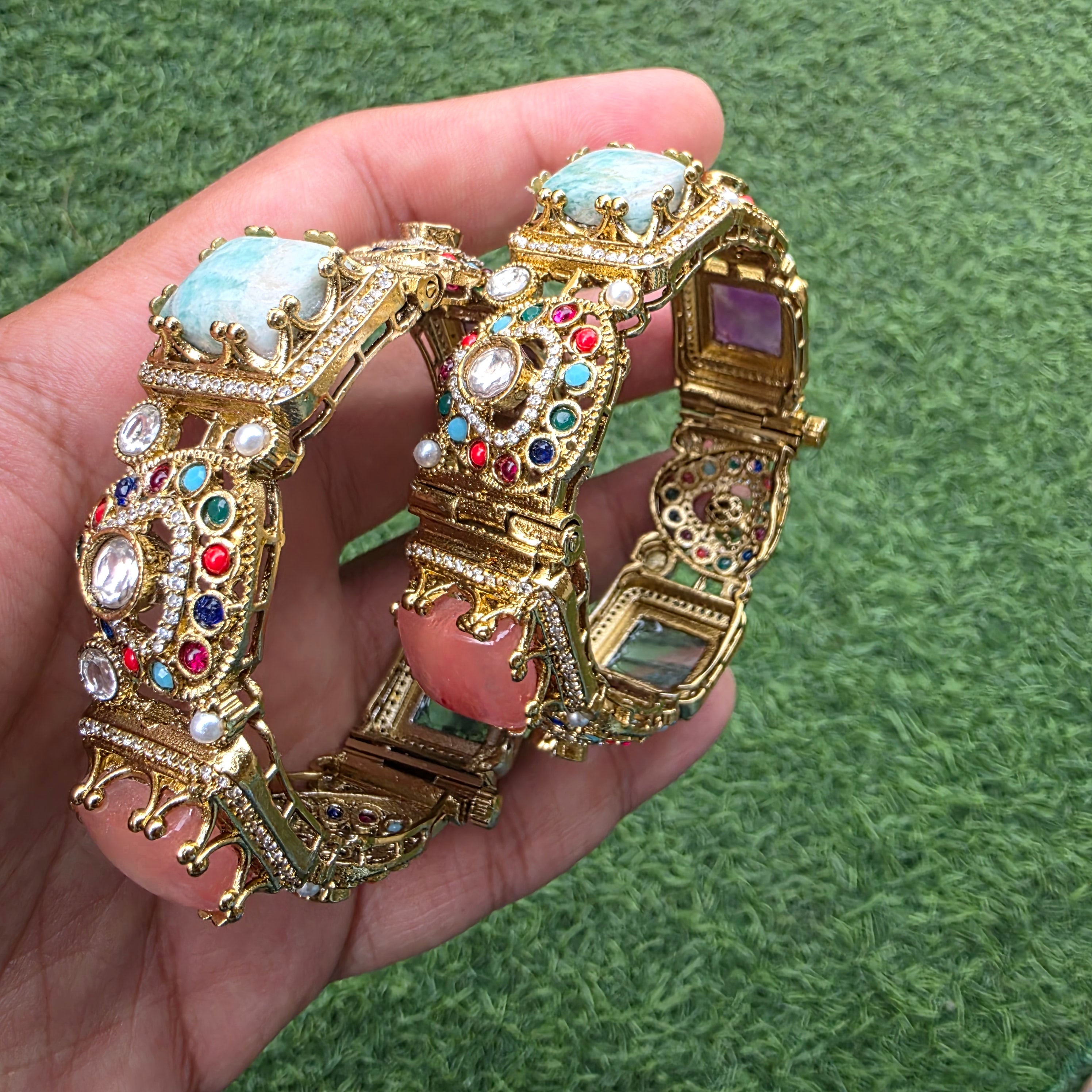 Chavi Sabya Inspired Gemstone Openable Bangles (Pair)