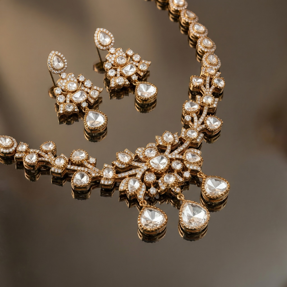 Kamini Uncut Moissanite Polki Necklace Set