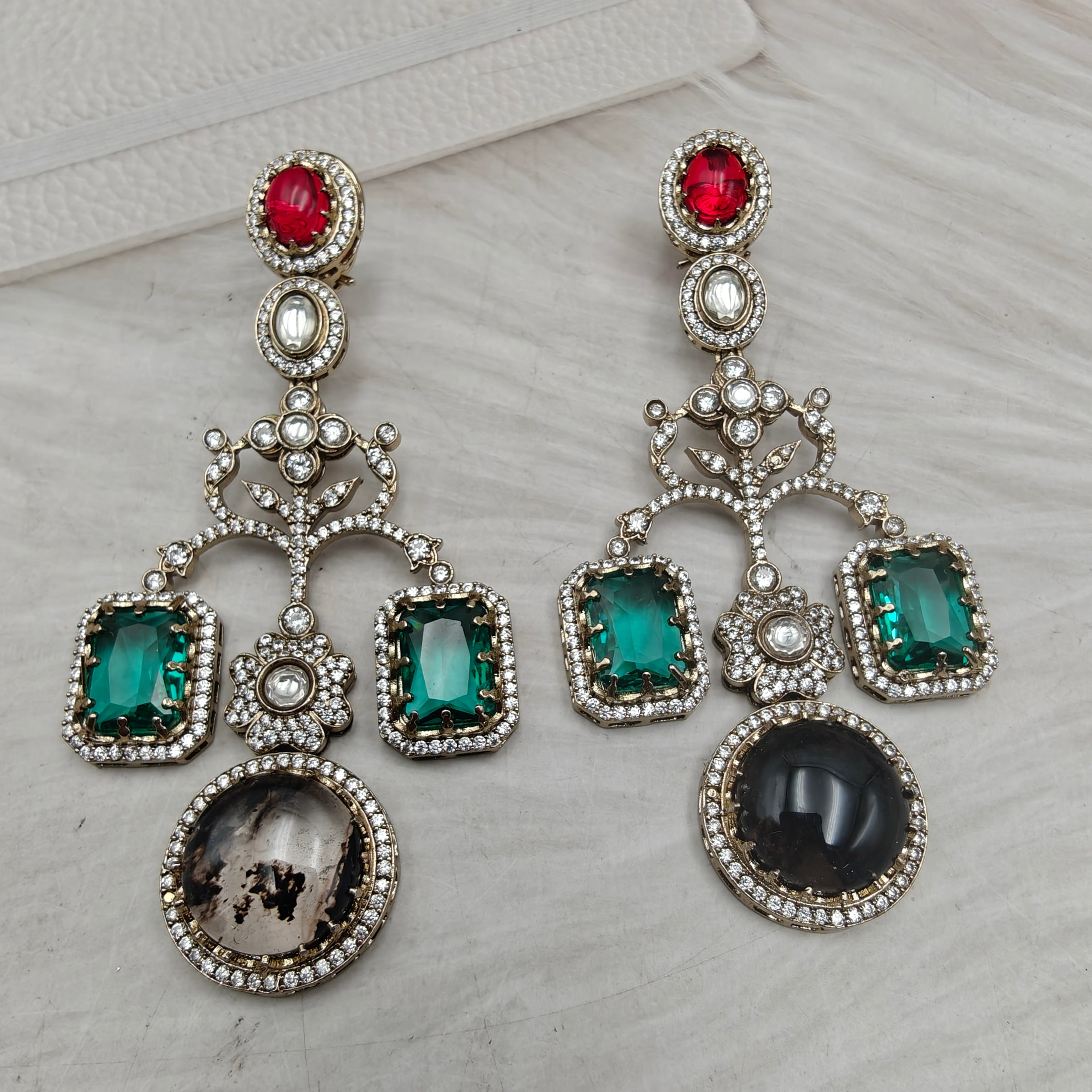 Isha Sabyasachi Inspired Gemstone Earrings- Rama Green Black