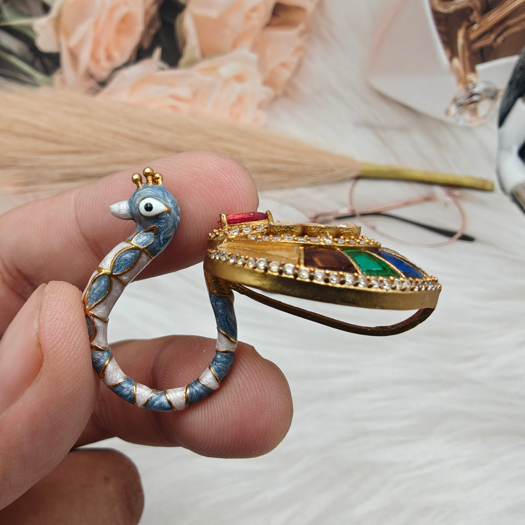 Morni Moissanite Italian Enamel Statement Ring- Grey Blue- Multi